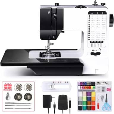 Máquina de Costura Portatil com 38 Pontos Ajustáveis Luz LED,Máquina De Costura Doméstica Com Bancada Ajuste de Comprimento e Largura de Ponto,Casa de Botão Automática,Cortador de Linha - 220v