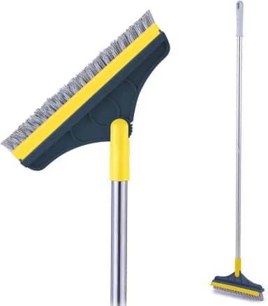 Escova de limpeza de piso 2 em 1, escova de limpeza de piso com alça longa e rodo, escova de limpeza de fendas de chuveiro de banheiro, escova de vassoura mágica giratória de 120°