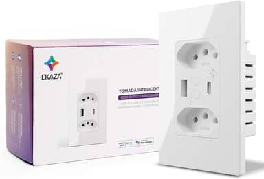 EKAZA Tomada de Parede inteligente Dupla, Com entrada USB + USB-C Type-C, 10A,4x2, Wi-Fi+Bluetooth, 5V 2.1A, compatível com Google Assistente e Alexa - T217WB
