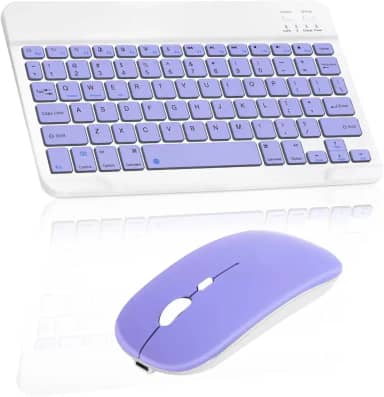 Combo Teclado e Mouse Bluetooth Sem Fio, Ultrafino e Recarregável - Compatível com Tablets Android, iPhone, iPad, Windows Surface e Mais (Roxo)