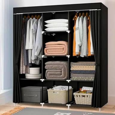 Guarda Roupa Portatil Simples Facil de Montar Armario Organizador de Roupas Desmontavel Não Ocupa Muito Espaço Dobravel Ideal Para Apartamentos (PRETO)