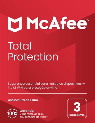 McAfee Total Protection | 3 dispositivos | Software de segurança cibernética inclui antivírus, VPN segura, gerenciador de senhas, monitoramento da Dark Web | Cartão-chave