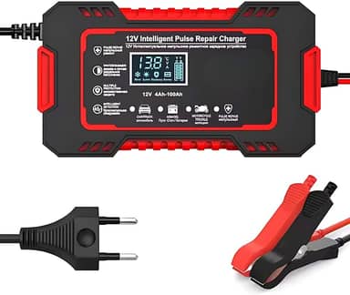 Carregador Inteligente de Bateria 12V Automotivo com Display Digital, Função Reparadora, Proteção de Segurança e Compatível com Carros e Motos - Pratiarejo®