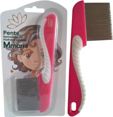 Pente Fino de Ferro Aço Inox Removedor de Piolhos e Lêndeas Cor Rosa Chiclete Extrator De Piolho M Mari'S