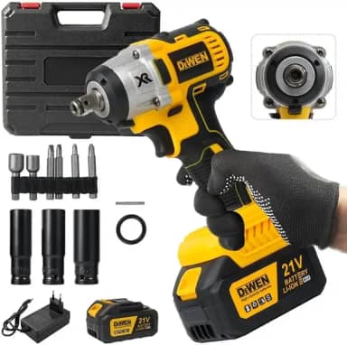 Chave de Impacto 21V 2 em 1 com Motor Sem Escovas, 450 N.m de Torque, LED, Mandril 1/2", Bateria Li-Ion – Kit e Acessórios