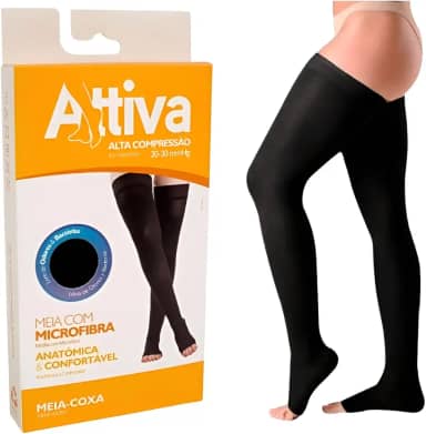 Meia Coxa Elástica 7/8 Attiva Sigvaris Compressão 20-30mmhg Cor Preta