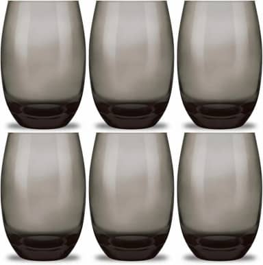 Jogo Copos Aruba Vidro Fumê Multiuso Luxo 465ml Cinza 6 Copos Refrigerante Suco