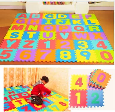 Kit 36 Tatame Tapete Eva Bebê Infantil Tapete Emborrachado Alfanumérico Térmico Colorido Educativo Placas Grandes 29X29X07