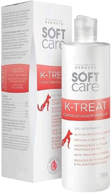 K-Treat Condicionador Micelar Soft Care 290mL - Condicionador com hidratação intensiva para pele e pelagens sensíveis de cães e gatos - Auxílio na recuperação da pele