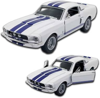 Carrinho de ferro Miniatura Mustang Shelby Gt 500 1967, Kinsmart, Escala 1:38, 12 CM, Branco, Miniatura de carros clássicos