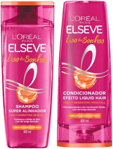 Kit Elseve Liso Dos Sonhos AHA + Queratina Vegetal Shampoo 400ml + Condicionador 400ml (2 produtos)