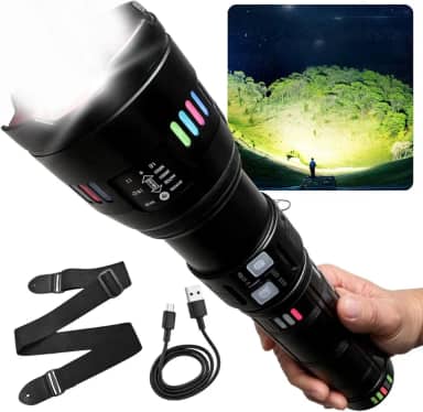 Lanterna Tática Militar Mais Forte do Mundo, com LED Laser Pro de Alta Potência, Super Brilhante, Recarregável, Ideal para Pesca, Aventura e Segurança!