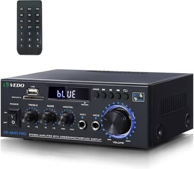 Amplificador de áudio estéreo AK45 pro, sistema de amplificador de potência Bluetooth 5.0 sem fio de 2 canais de 300 W para uso doméstico, domésticos, rádio FM USB cartão SD controle remoto