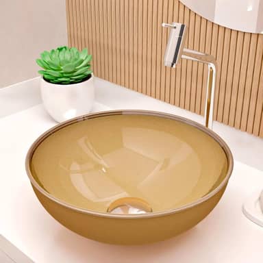Cuba Pia de Apoio Sobrepor Vidro Redonda 29cm Banheiro Lavabo Beltempo BT-4030 (Ouro)