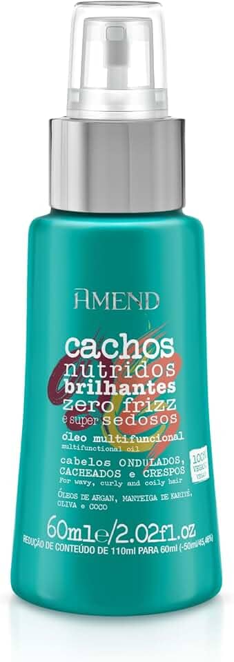 Óleo Multifuncional Para Cabelos Cacheados Amend Cachos, 60ml, Repara, protege, fortalece, hidrata, dá brilho aos fios cacheados sem deixá-los pesados