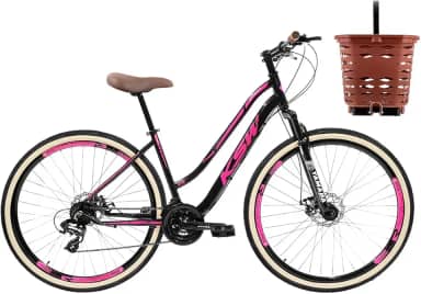 Bicicleta Aro 29 Feminina KSW Sunny Tipo Retrô C/Cesta Marrom Estilosa Relação 3x7v e Freios a Disco