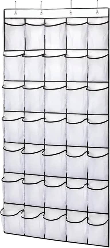 Sapateira de Porta Organizadora, Saco de Armazenamento Suspenso - Vertical, Organizador de Sapatos para Parede, Branco