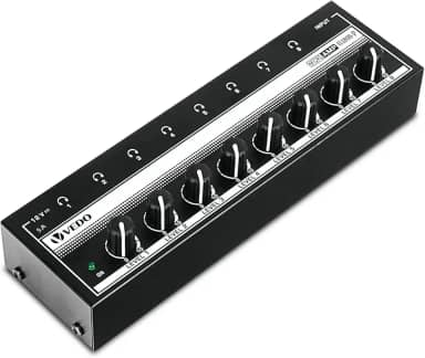 VEDO Amplificador de fone de ouvido, amplificador de áudio estéreo de 8 canais, divisor de fone de ouvido multiportas, mixer para estúdios de gravação e bandas, com 8 portas de saída e 1 porta de