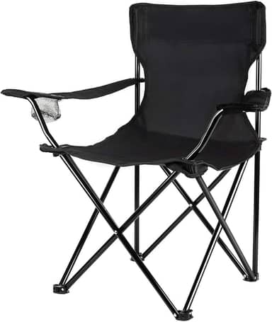 Cadeira Camping Dobrável de Metal com Bolsa e Porta Copos 120Kg (Preto)