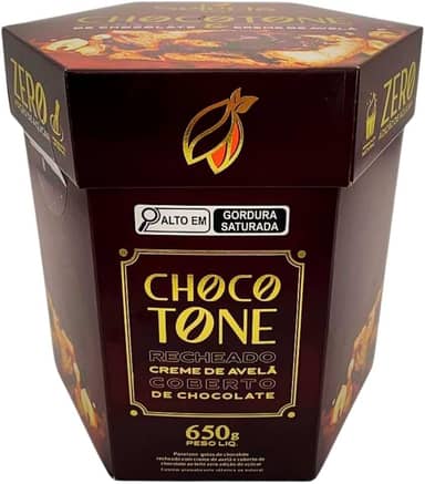 Chocotone Recheado de Avelã com Cobertura Chocolate Zero Açúcar Selecto Cacau 650g Fabricação Artesanal