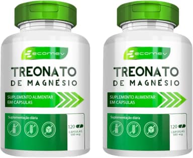 Kit 2Un Magnesio Treonato 100% Puro 500mg 240 Cápsulas Ecomev 4 Meses Tratamento