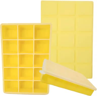 SYMEON Forma de Gelo Silicone Com Tampa Livre de BPA Flexivel 15 Cubos de 27ml Cada Prática Resistente e Reutilizável Forma Para Papinha Gelatina Frutas (FORMAGELO-AMARELO)