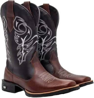 Bota Texana Masculina Couro Country Bico Quadrado Café Delegada
