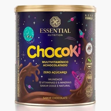 ChocoKi 300g – Essential Nutrition | Achocolatado Premium com Cacau 100% Puro | Sem Açúcar, Sem Lactose, Adoçado com Estévia | Sabor Chocolate