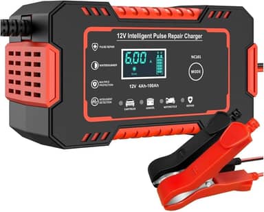 Carregador de Bateria Inteligente 12V Bivolt com Display Digital – Para Carro, Moto e Caminhão | Proteção contra Superaquecimento, Sobrecarga, Curto-Circuito e Compensação de Temperatura - Premium