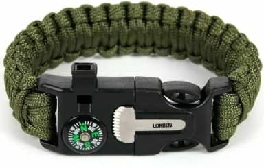 Pulseira Tática de Sobrevivência Lorben Bracelete Emergência Trilha Bússola Pederneira Faca Apito