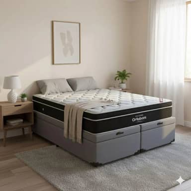 Cama Box Baú King Size Bipartido Corino + Colchão de Molas Ensacadas Elegant - 1.92x2.03 (Cinza)