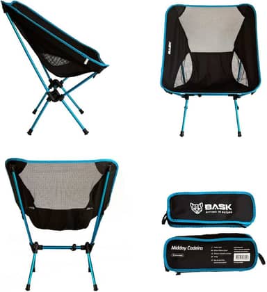 BASK Cadeira Dobrável Ultralight de Alumínio – 1 kg, Compacta 37×13 cm, 150 kg de Capacidade, Portátil para Camping, Praia e Trilhas