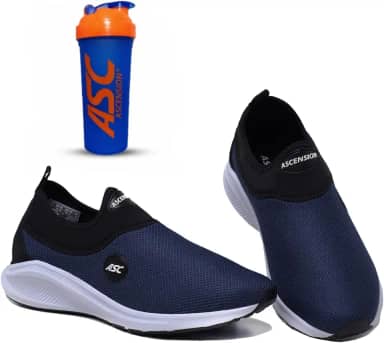 Tênis Ortopédico Unissex Tipo Meia Ascension + Coqueteleira Marinho e Laranja | Calce Fácil, Leve, Confortável – Ideal para Caminhada, Academia e Uso Diário