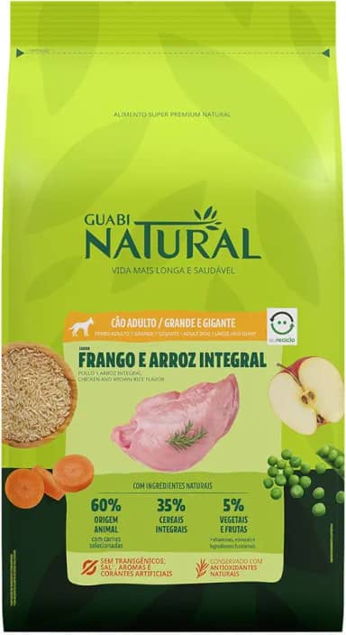 Ração Guabi Natural Cães Adultos Raças Grandes e Gigantes Frango e Arroz 12 Kg