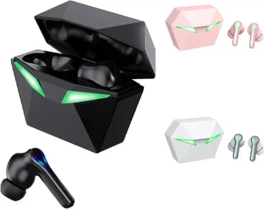 H'MASTON Fone de Ouvido Bluetooth TWS 5.3 Fone Sem Fio Gamer com Microfone Cancelamento de Ruído com Led Luz RS-30 (PRETO1)