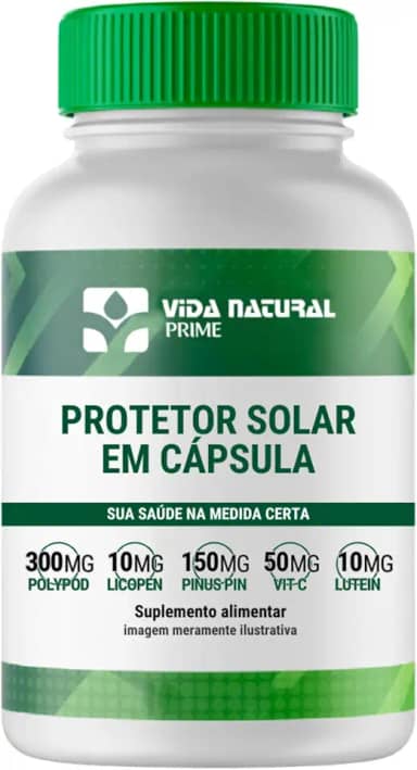 Vida Natural Antioxidante Vitamina C Proteção Completa Contra Raios UV e Envelhecimento Polypodium Leucotomos 300mg + Licopeno 10mg + Pinus Pinaster 150mg + Vitamina C 50mg + Luteina 10mg 90 capsulas