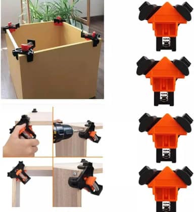 Kit 4 Peças Grampos de Canto Aperto Prendedor Angular 90 Graus Posicionamento Marcenaria Braçadeira