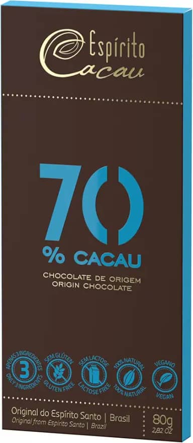Chocolate 70% Cacau Vegano Espírito Cacau 80g