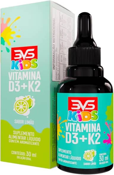 3VS Nutrition Vitamina Kids D3 + K2 Mk7 Menaquinona Com Fórmula Concentrada Em Gotas - Sabor Limão - 30ml
