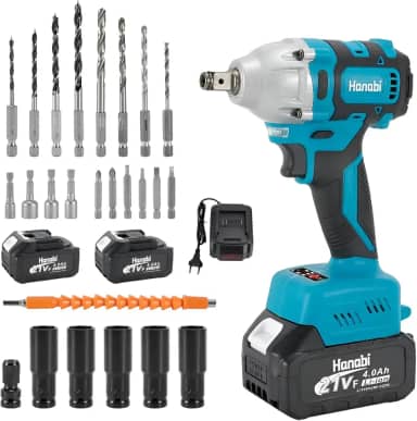 Hanabi Chave De Impacto A Bateria Parafusadeira Furadeira Profissional 350N.m 2800rpm Brushless 21V 4.0Ah 2 Baterias 13mm