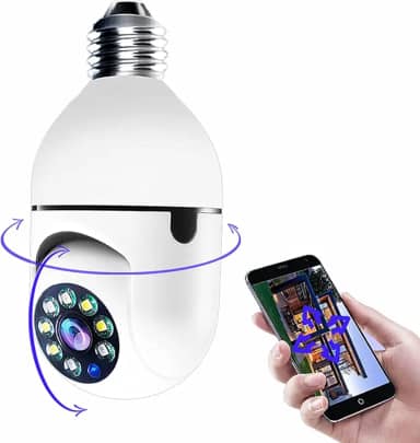 Câmera de Lâmpada Espiã Visão Noturna Panorâmica Rotativa 360 Wifi