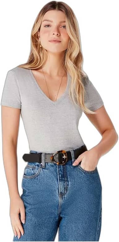 Blusa Básica Feminina Decote V Com Elastano
