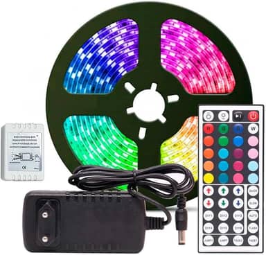 Fita LED RGB 3528 Rolo 5M com Fonte 12V 2A e Controle Remoto