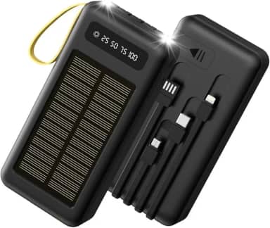 Carregador Portátil Power Bank Solar 20.000mah Com cabos 5 Em1 LED lanterna - Preto