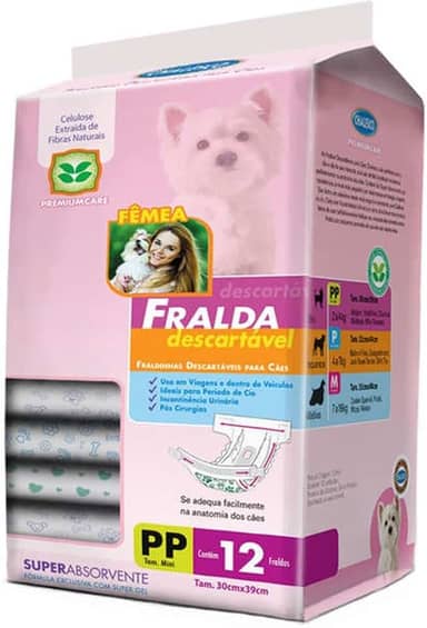 Chalesco Fralda Descartável Cães Fêmeas Branco/Rosa Extra Pequeno 12 Unidades