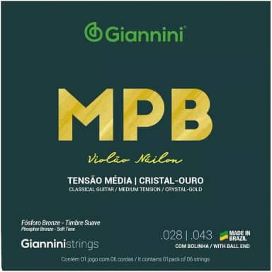 ENCORDOAMENTO PARA VIOLÃO NYLON CRISTAL-OURO TENSÃO MÉDIA COM BOLINHA GENWG – GIANNINI
