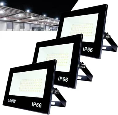 Kit com 3 Refletor LED Holofote 100W Branco Frio 6500K - IP66 à Prova d’Água Econômico para Jardim, Fachada e Quintal Premium