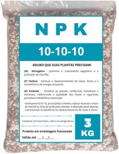Fertilizante Adubo NPK 10 10 10 Para Plantas Frutas Flores Rosa do Deserto Samambaia 3kg