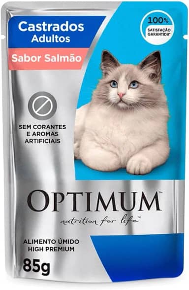 Ração Úmida Optimum Sachê para Gatos Adultos Castrados Sabor Salmão 85g