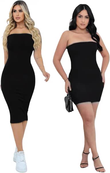 Vestidos midi femininos Verde Tamanho P Kit 2 Vestidos Curto e Midi Sem Alça Tomara que Caia Sem transparência Tecido Grosso